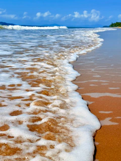 Gentle waves wash over a sandy beach