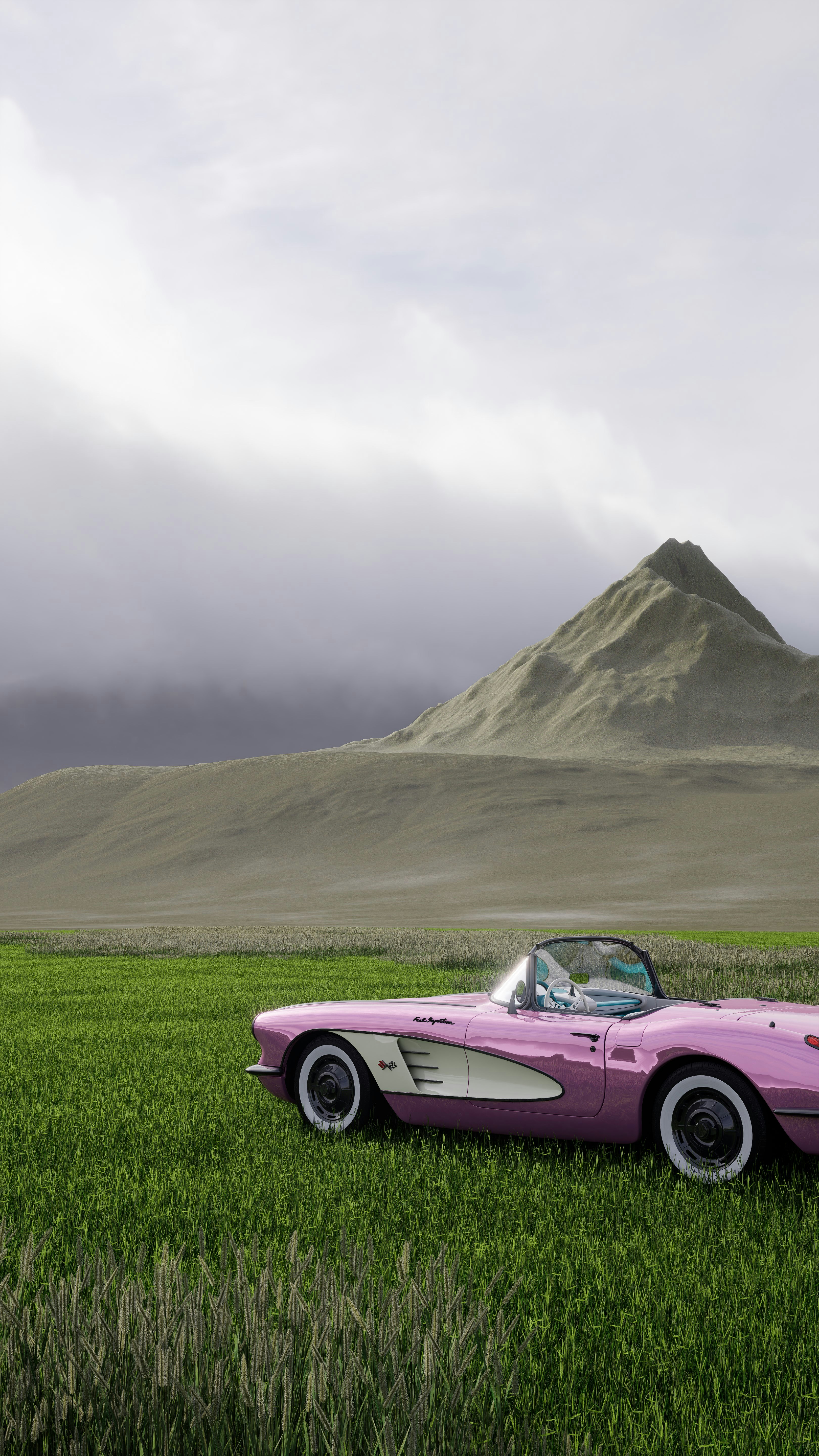 Pink classic convertible parked in a grassy field. photo – Free Car ...