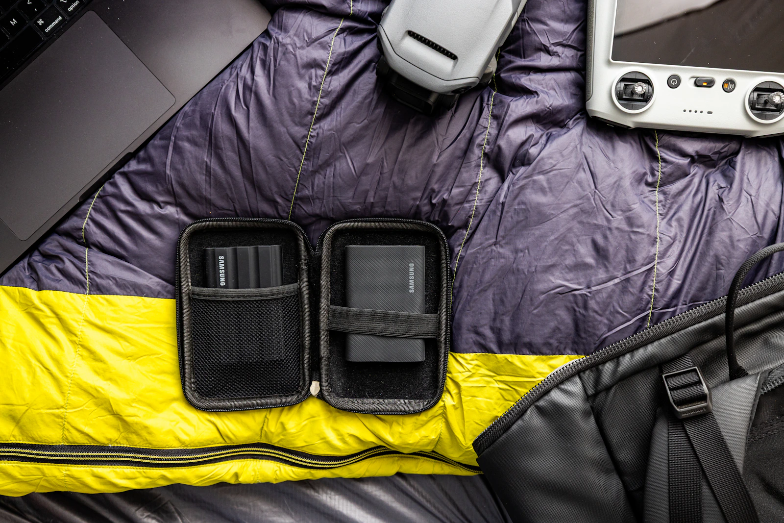 Camping equipment arranged for inspection and care