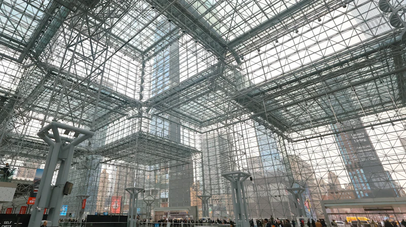 Modern glass and steel commercial atrium