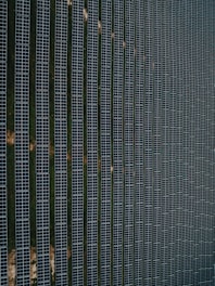 Aerial view of a large solar panel farm