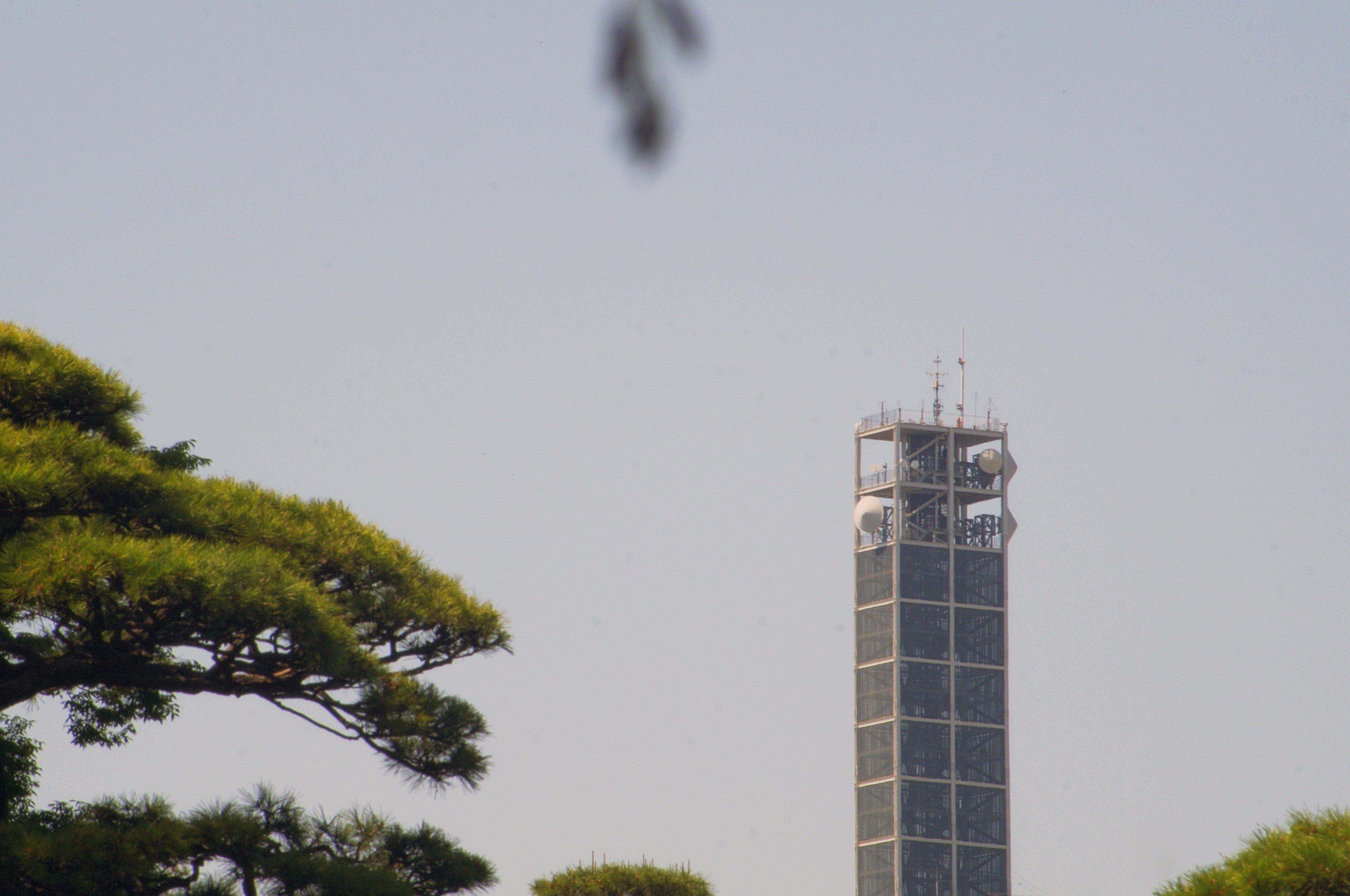 Torre alta y moderna con antena contra el cielo despejado