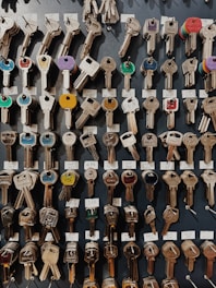 A wall displaying many different types of keys.