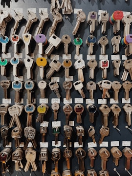 A wall displaying many different types of keys.