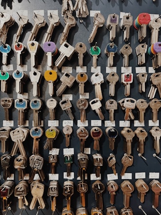 A wall displaying many different types of keys.