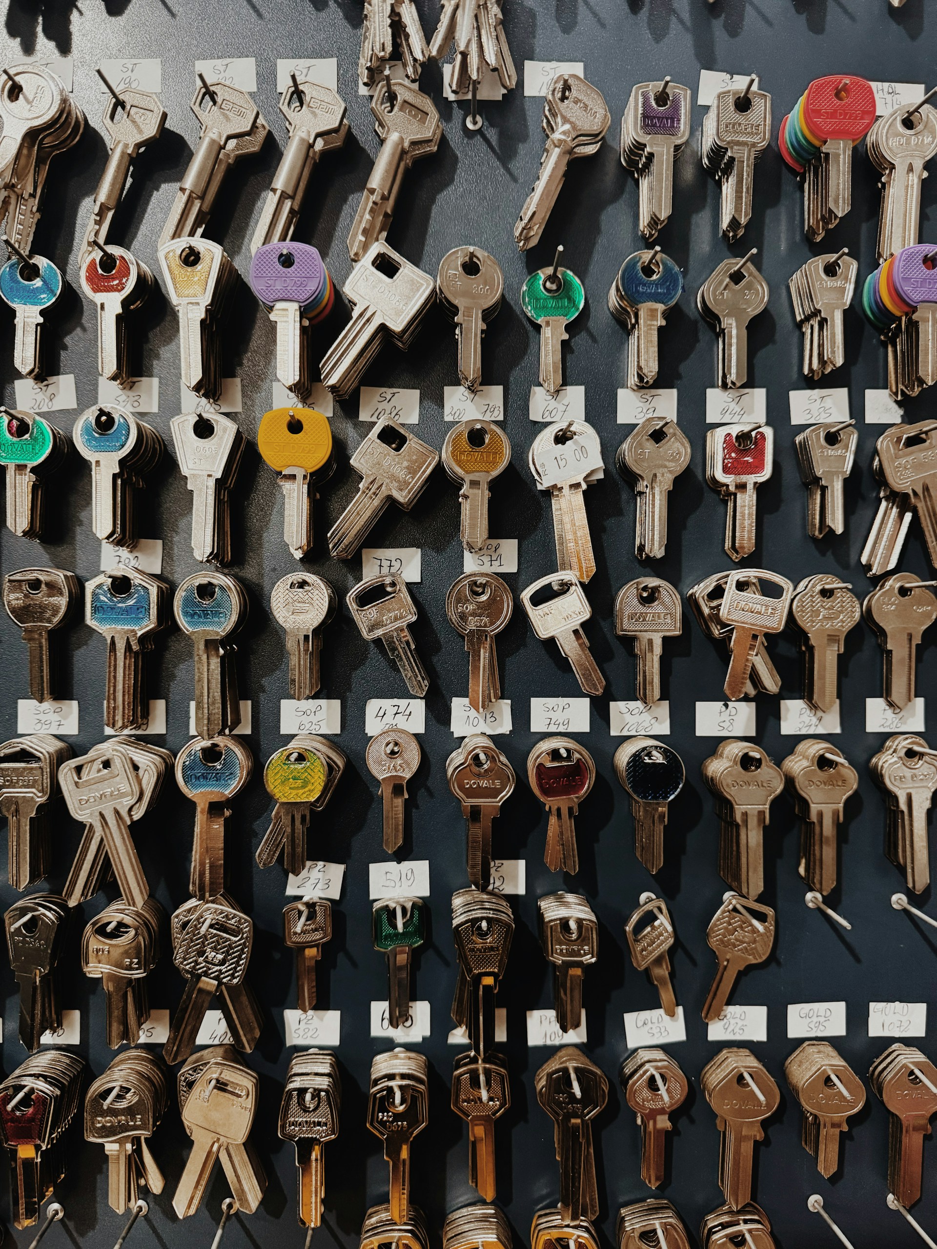 A wall displaying many different types of keys.
