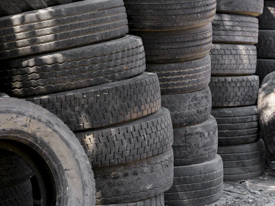 Stacked waste tyres