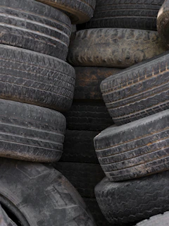 Stack of worn car tires