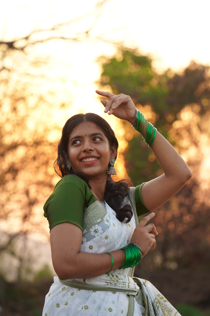 Smiling young woman in traditional Indian attire