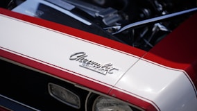 Classic chevrolet car with red and white stripes