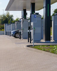Electric car charging stations in a row.