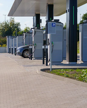 Electric car charging stations in a row.
