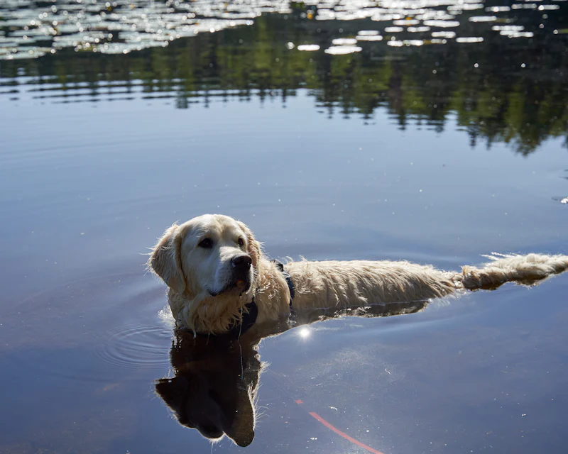 Golden Retriever suda yüzüyor