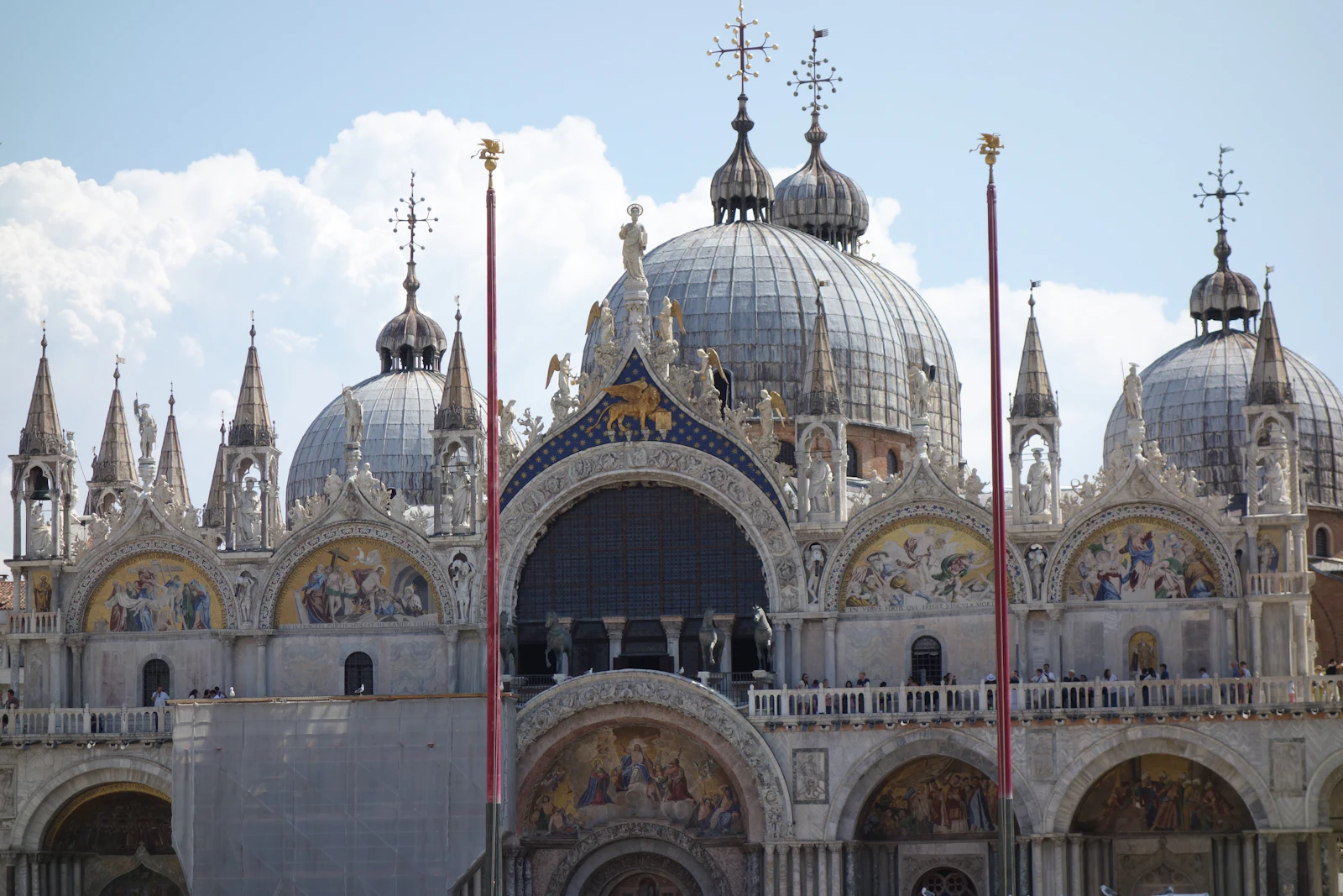 The Byzantine facade and five domes of St Mark's Basilica in Piazza San Marco, Venice, Italy