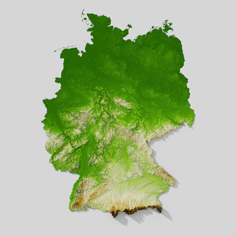 Topographic map of germany with green landscape
