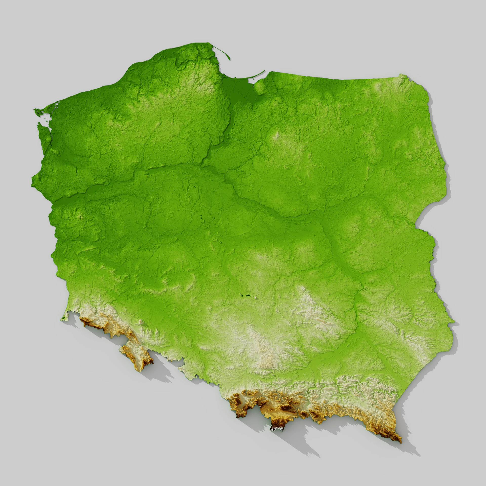 Topographical map of poland with green terrain