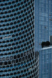 Modern buildings with geometric facade patterns