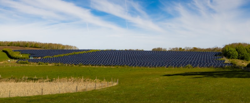 Großes Solarfeld unter blauem Himmel