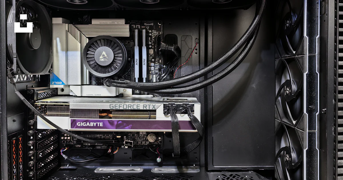 Gpu Inside Computer Case Inside a computer case with graphics card and fans photo – Free ...
