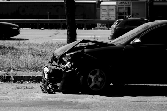 Damaged car after a collision on the road