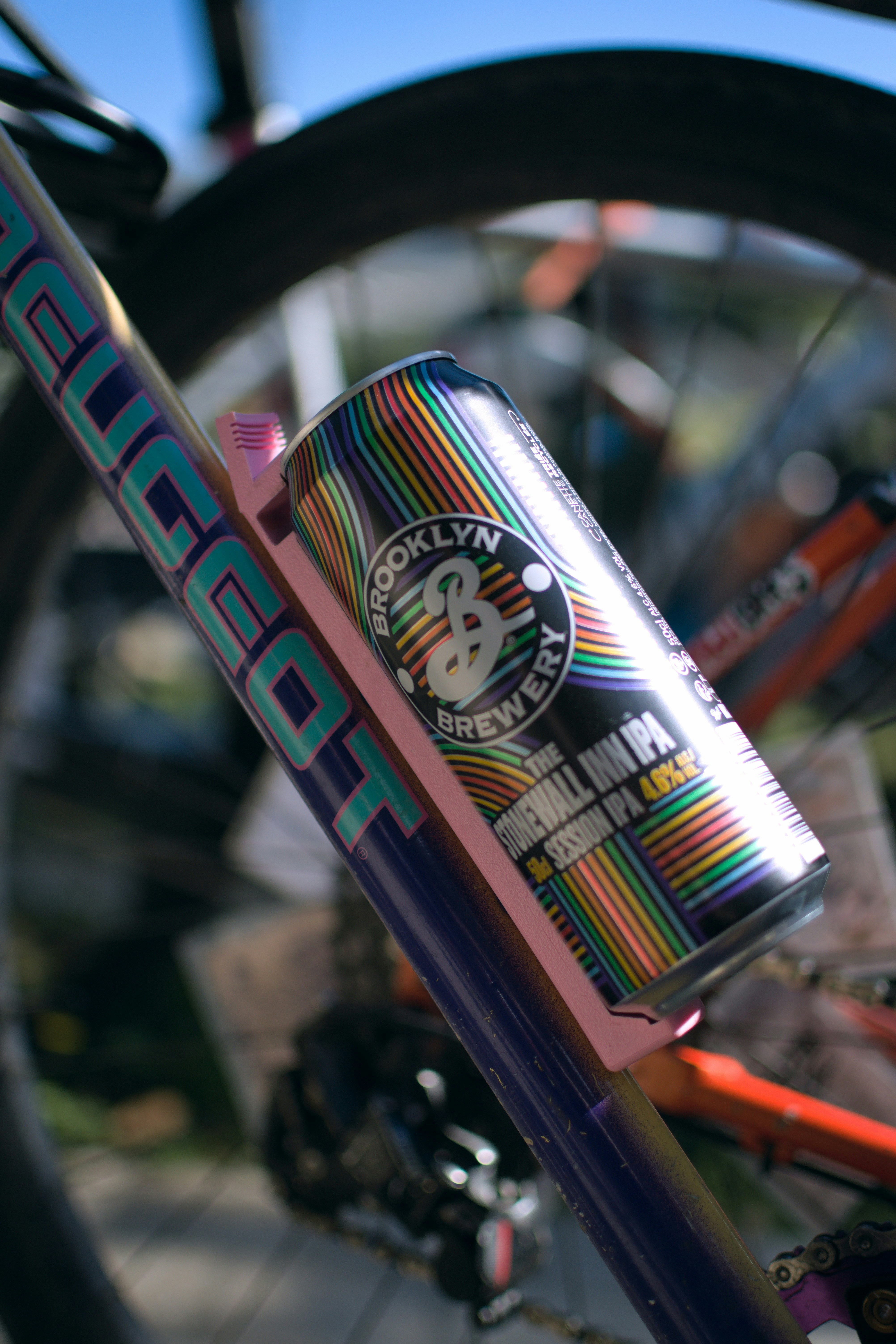 Can of brooklyn brewery beer on bicycle