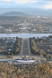 Panoramic view of capital city with central government buildings.