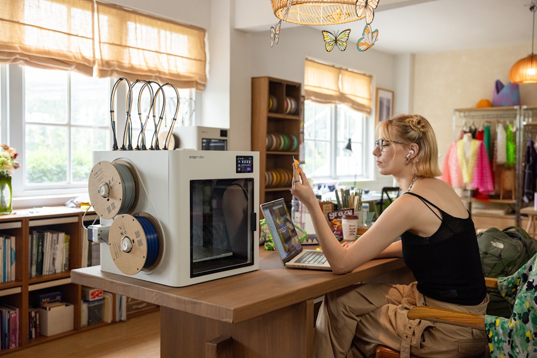 Designer workspace with modern technology