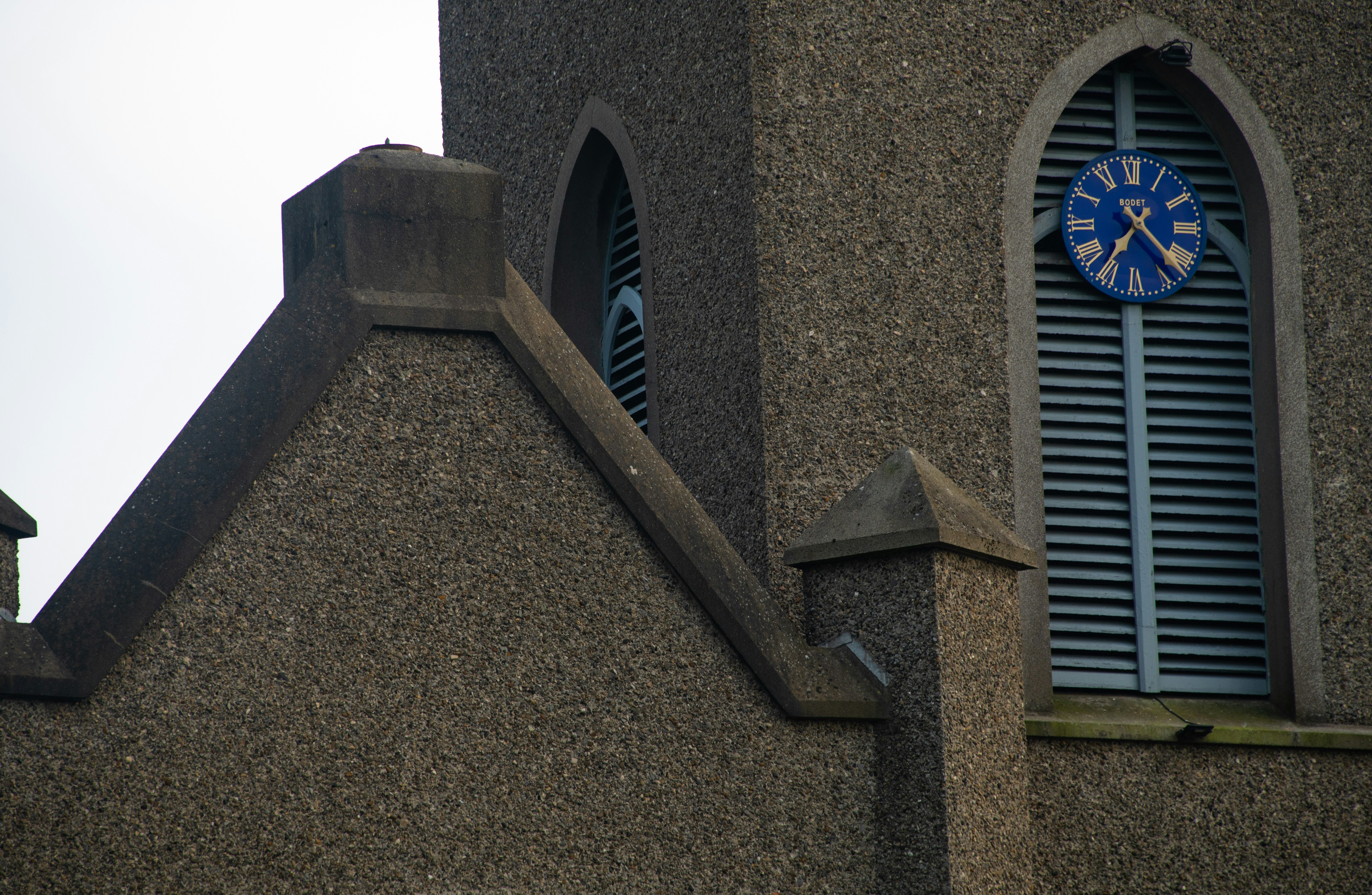 close-up, de, um, igreja, torre, com, um, clock.