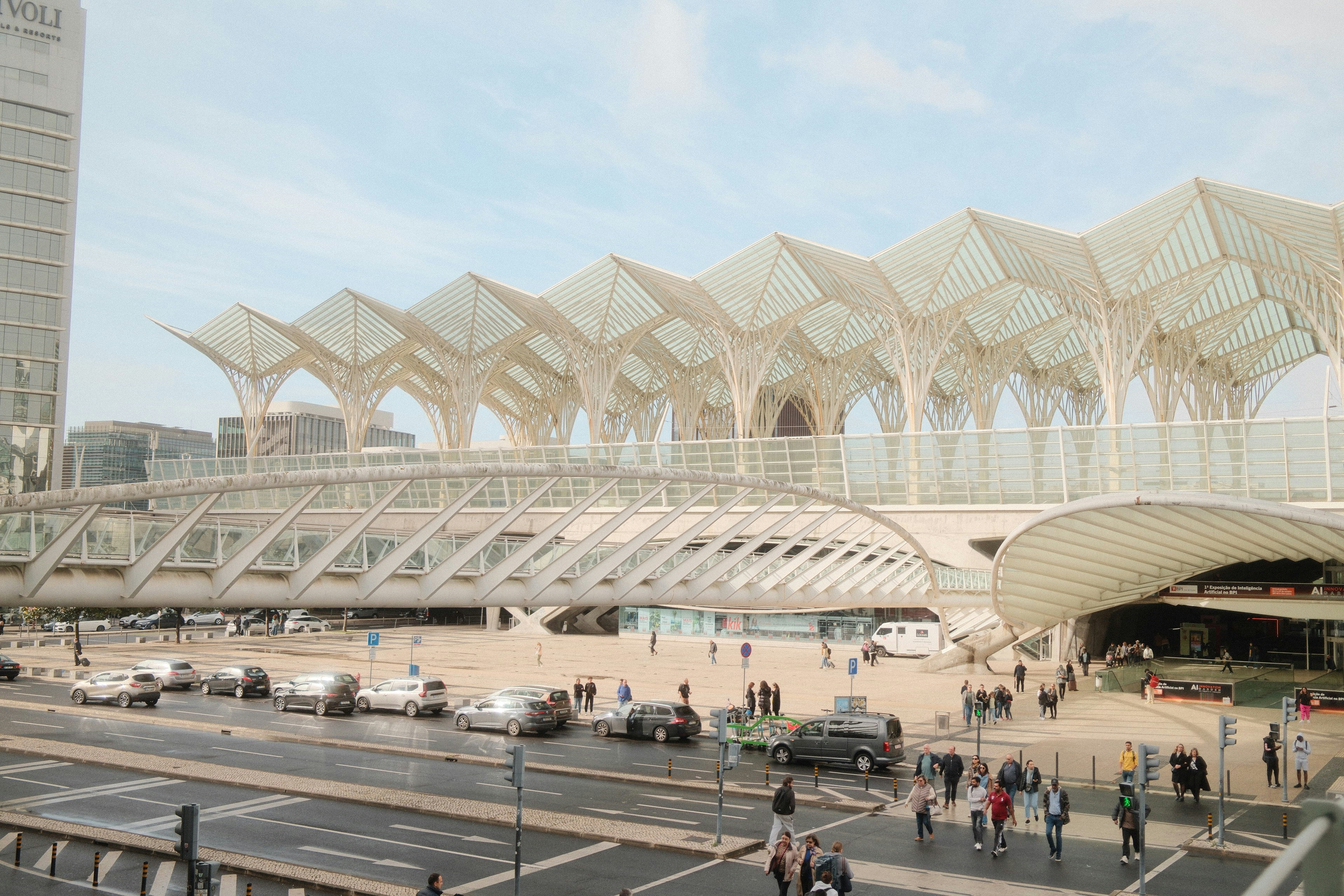 Modern train station with unique architectural canopy