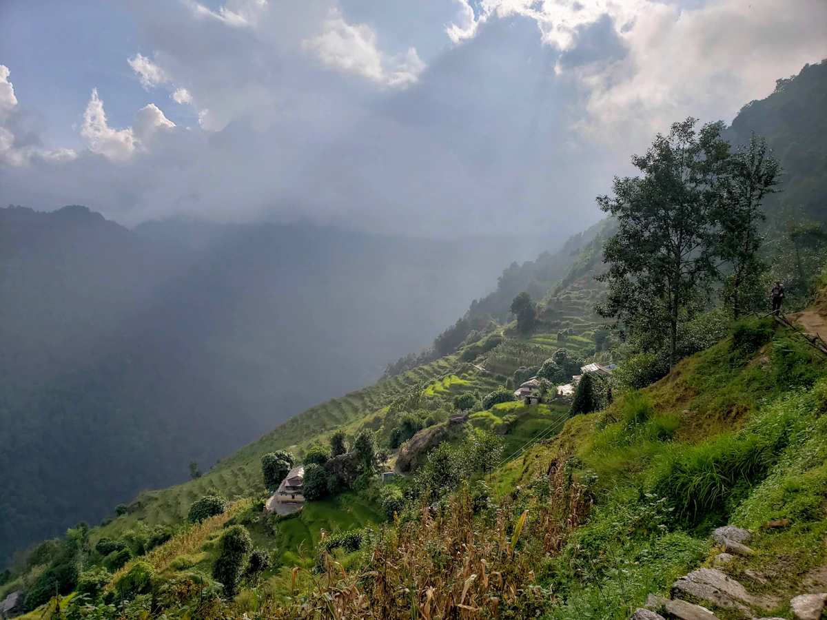 Terraced hillside village in the Himalayas, Nepal
