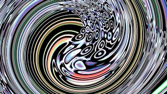 Abstract swirling pattern with concentric circles and colorful highlights