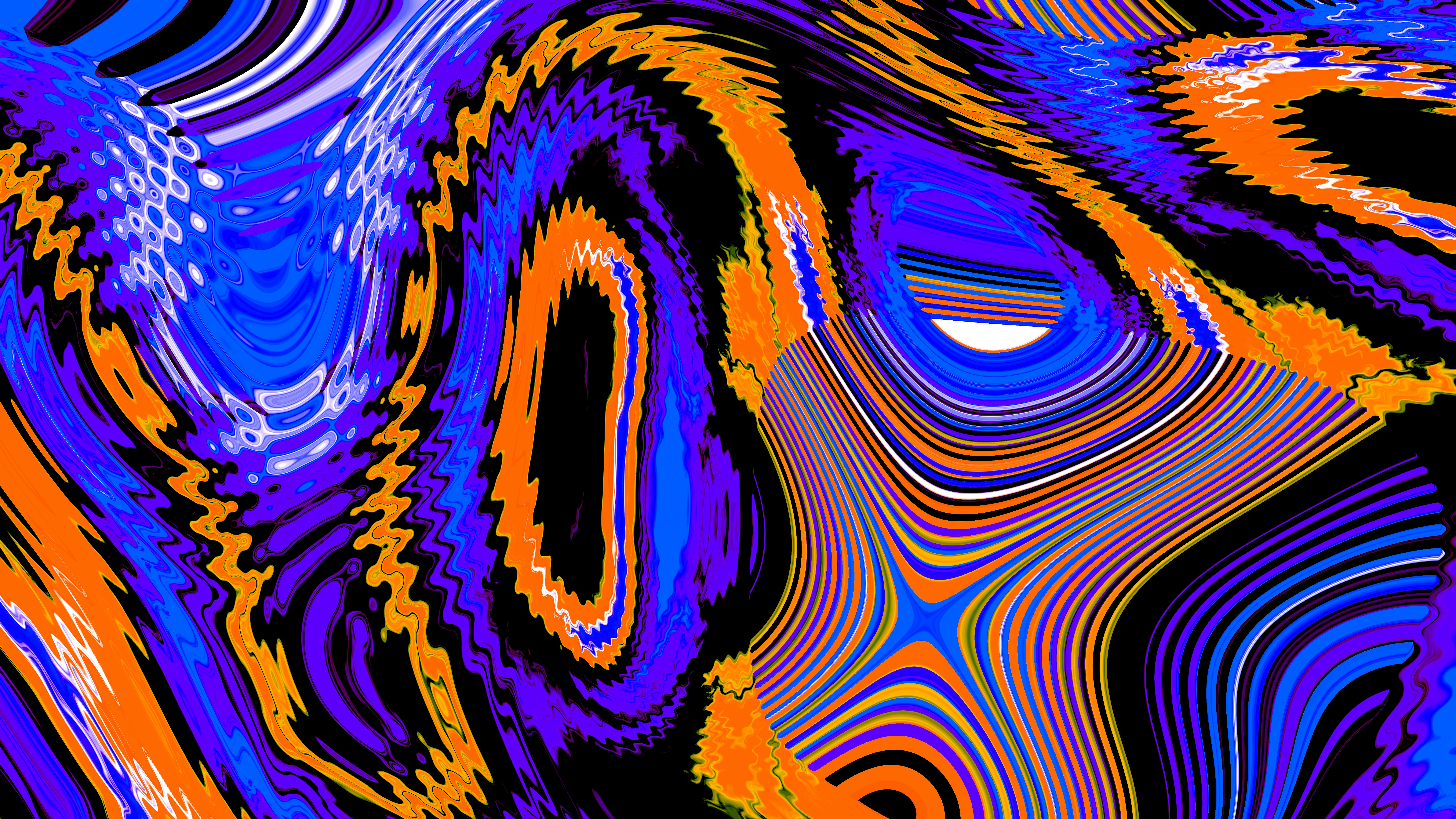 Abstract swirling pattern of blue, purple, and orange