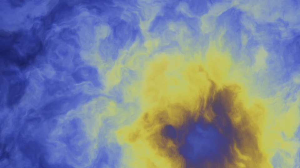 Bright yellow circle dominates starry night sky with gradient background in shades of blue and