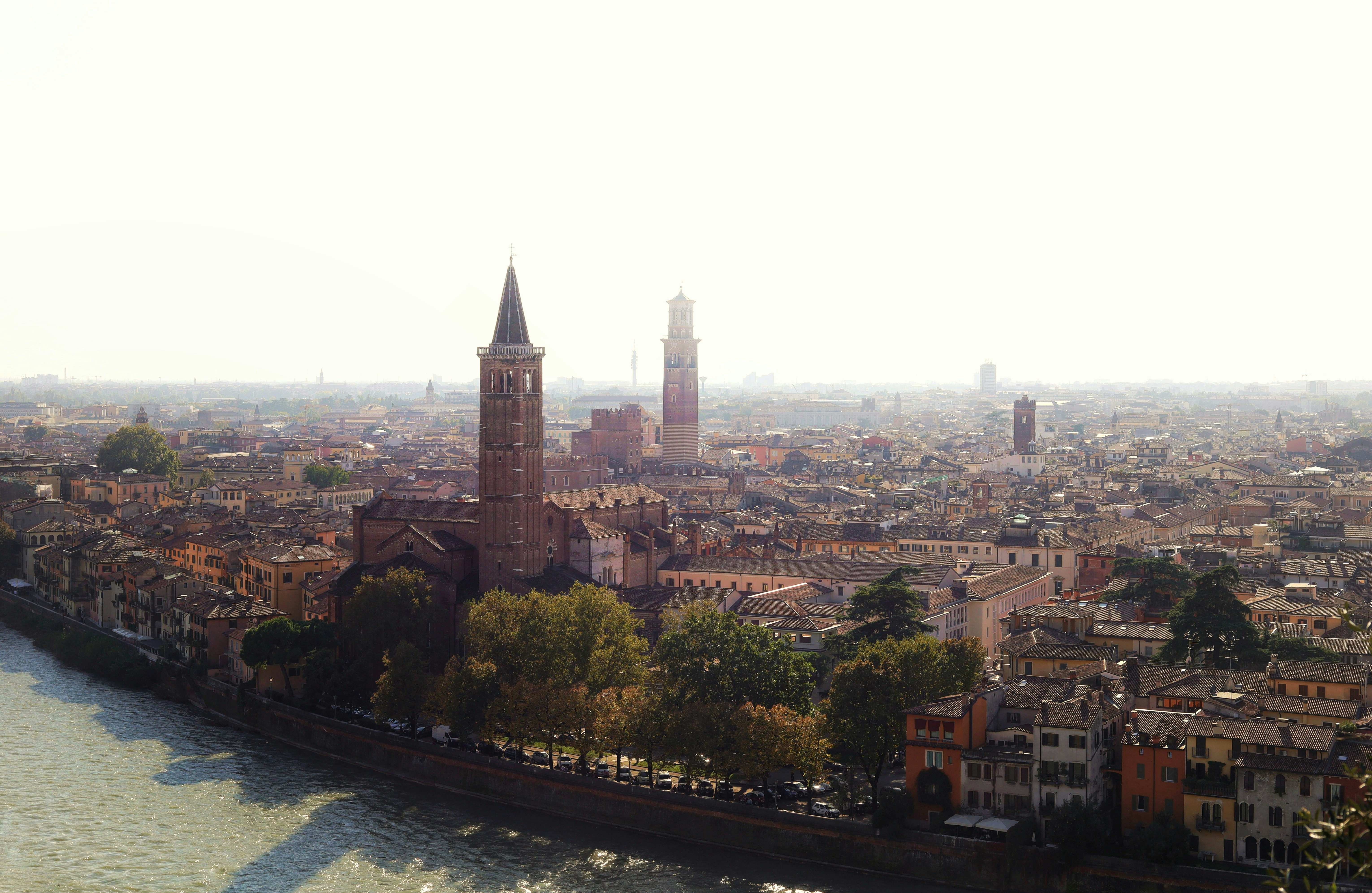 Panoramic view of a european city with historic architecture.