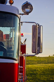 Close-up of a fire truck exterior with chrome details.