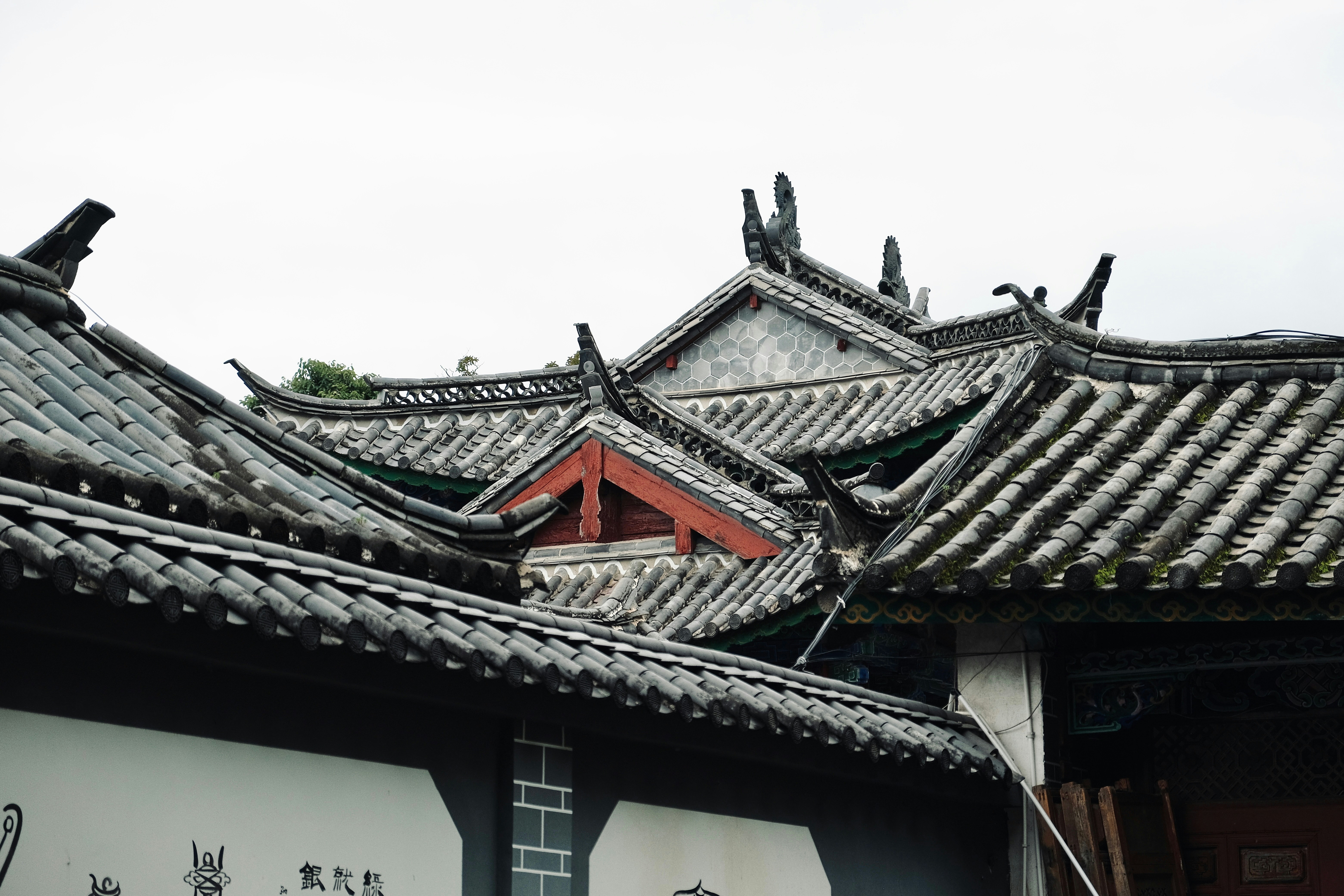 Traditional tiled roofs of an ancient asian building.