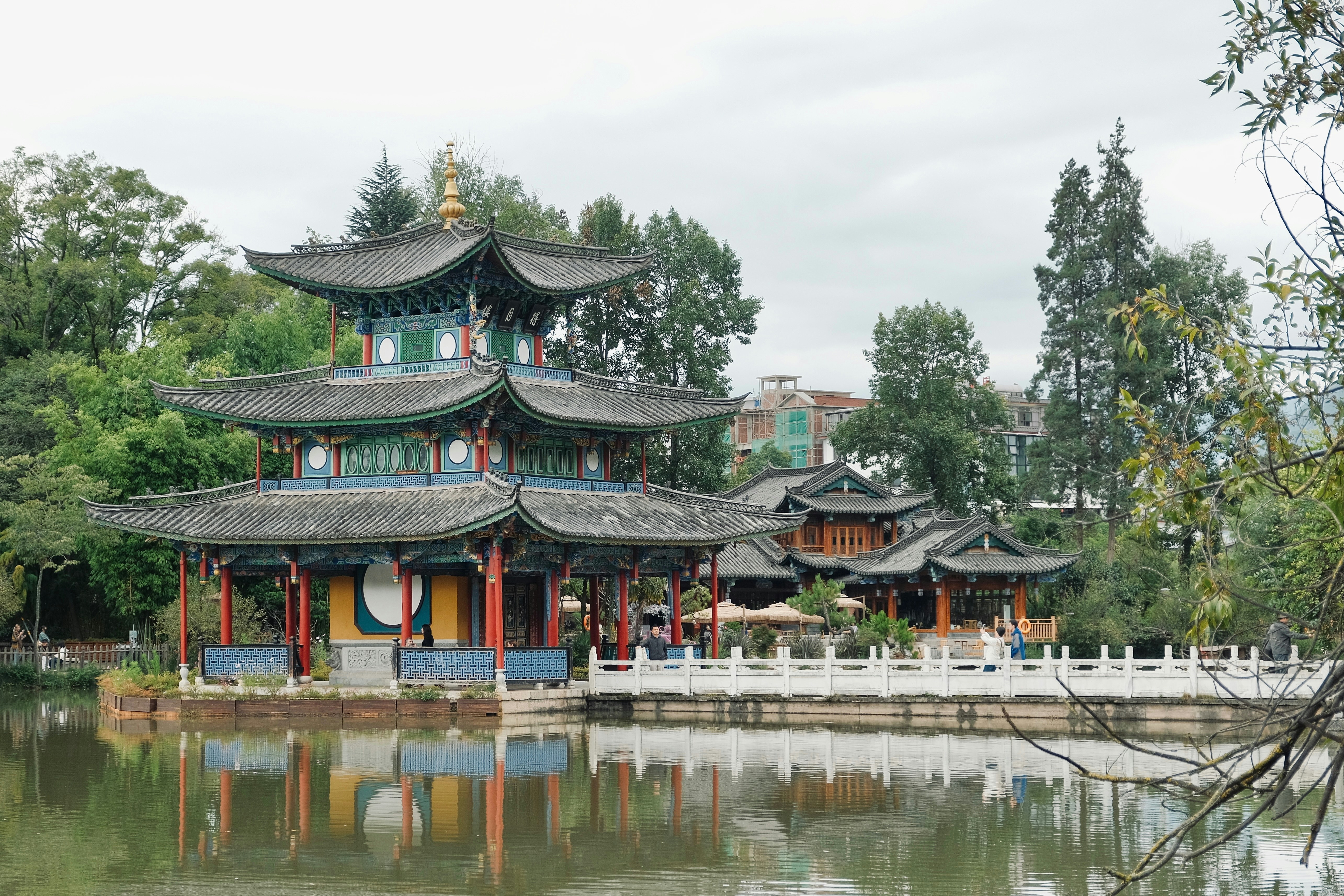 Traditional chinese pavilion beside a tranquil lake