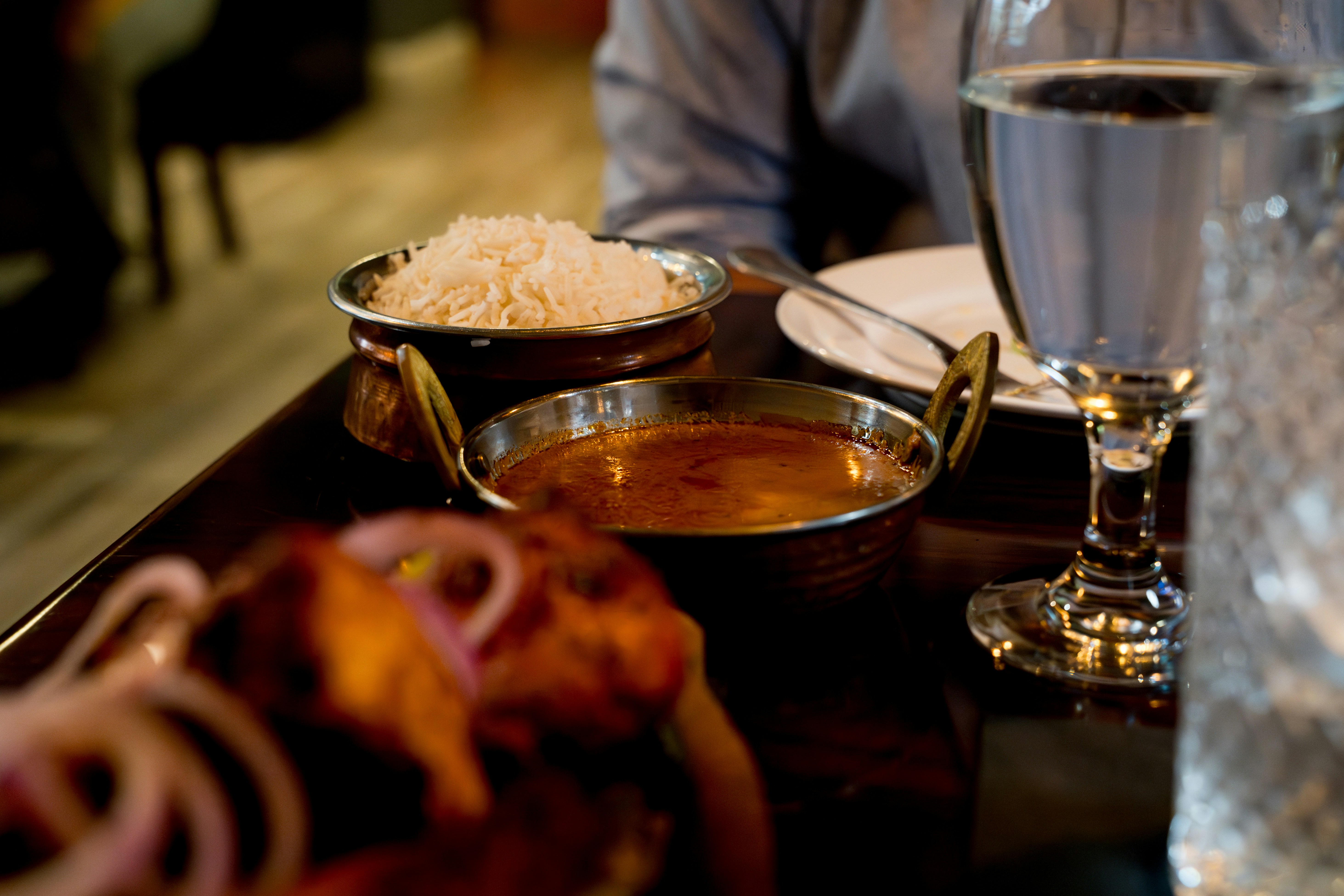 Indian food with rice and curry served