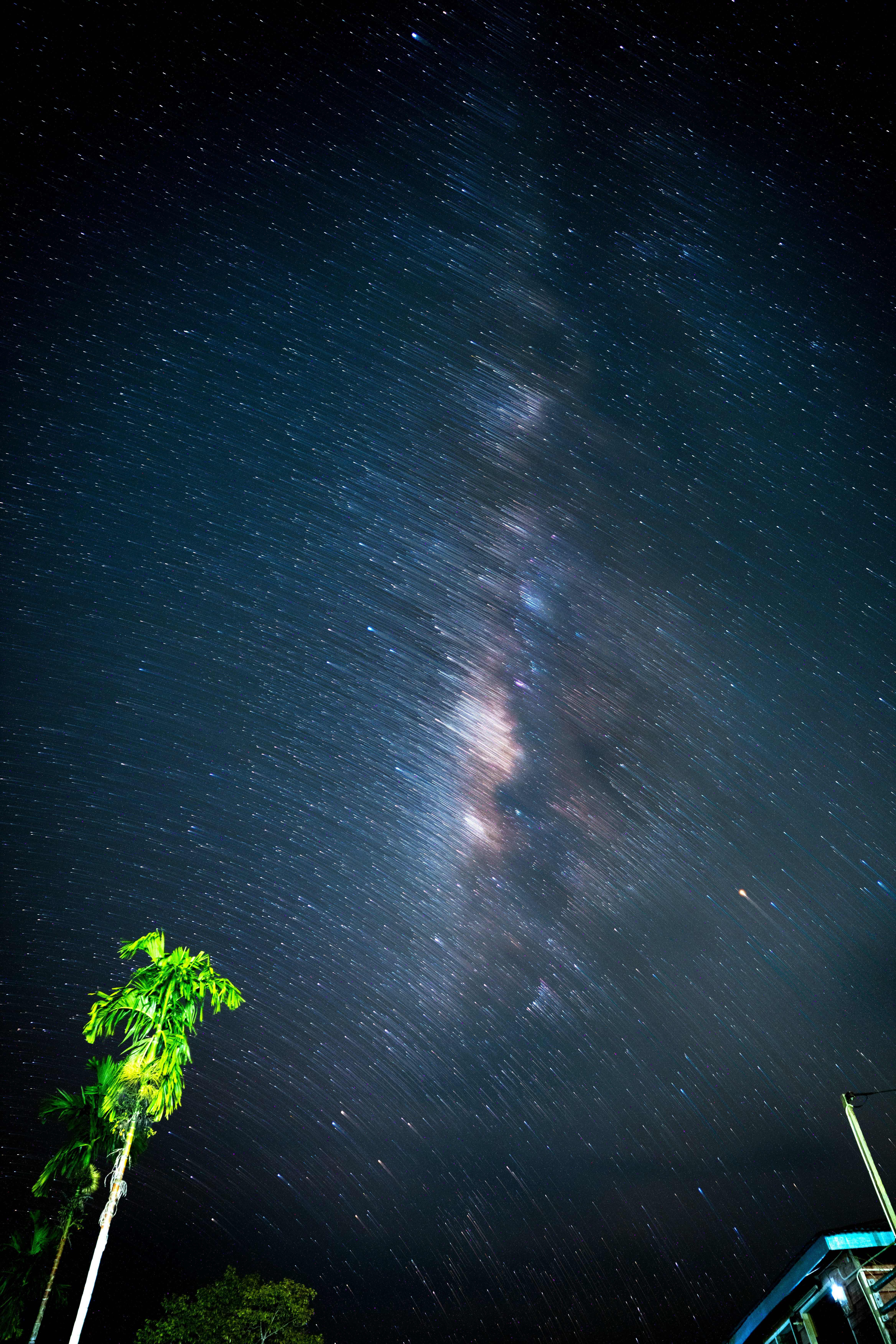 Milky way galaxy visible in starry night sky.