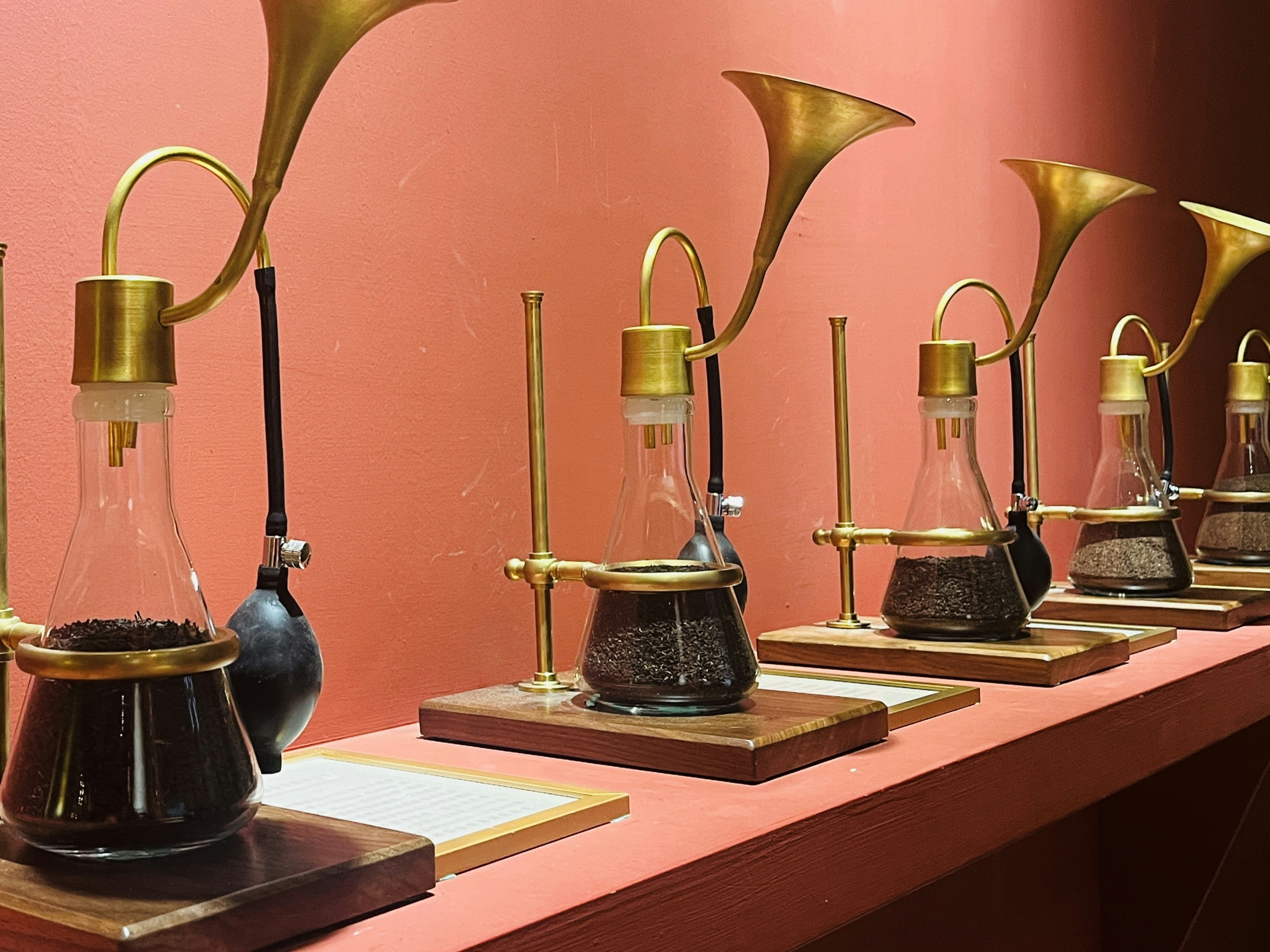 Row of antique coffee brewing apparatuses