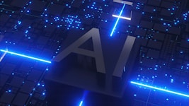 Ai text with glowing blue circuits and lights