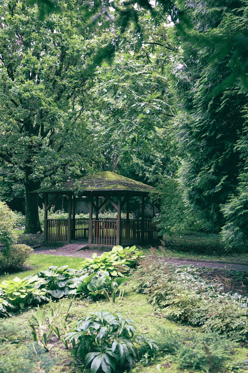 Gazebo in a lush garden setting