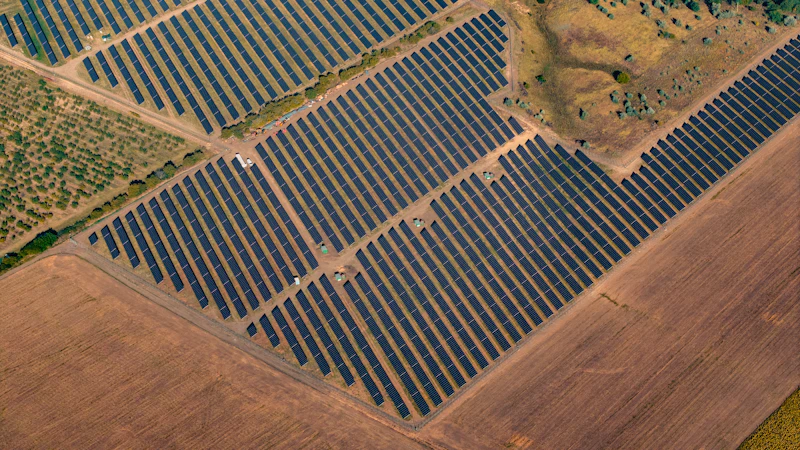 Large solar panel farm aerial view