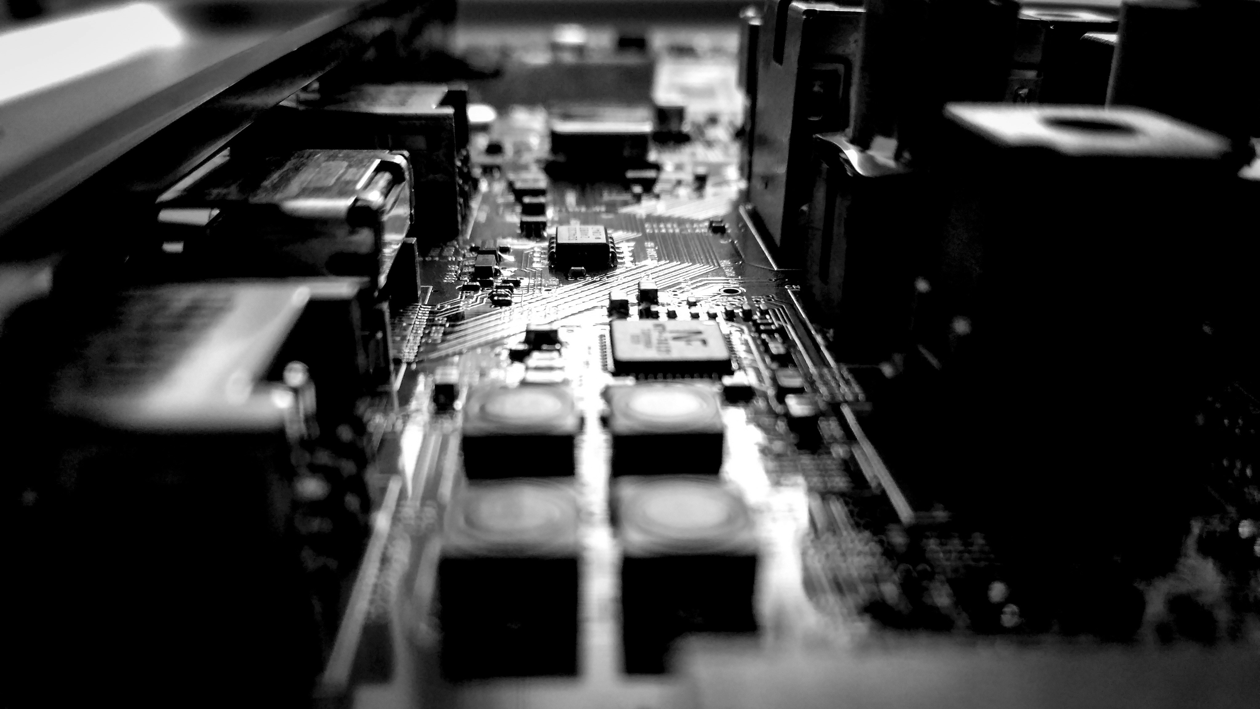 Close-up of a computer circuit board with many components.