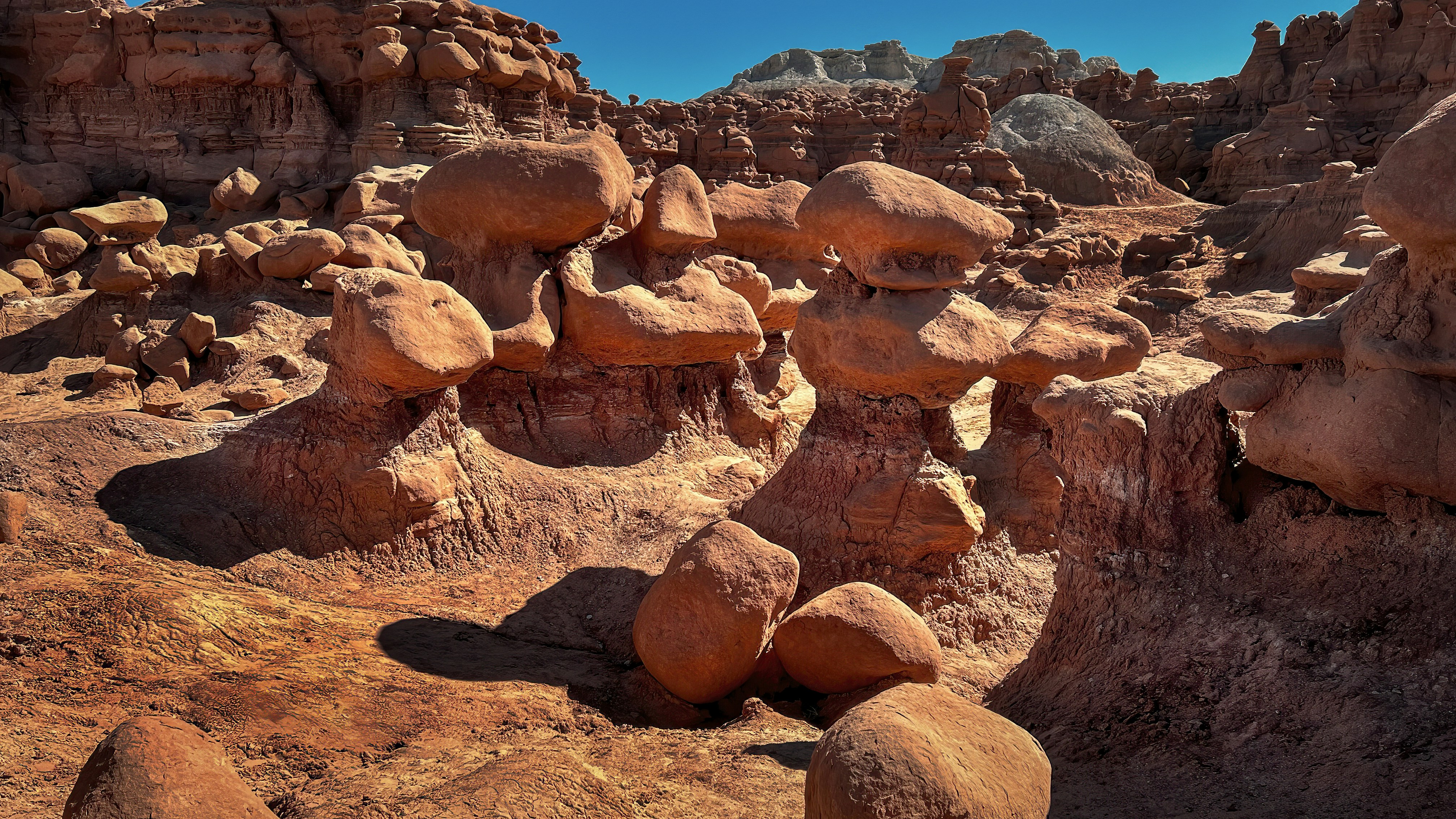 Unique sandstone hoodoos in goblin valley state park