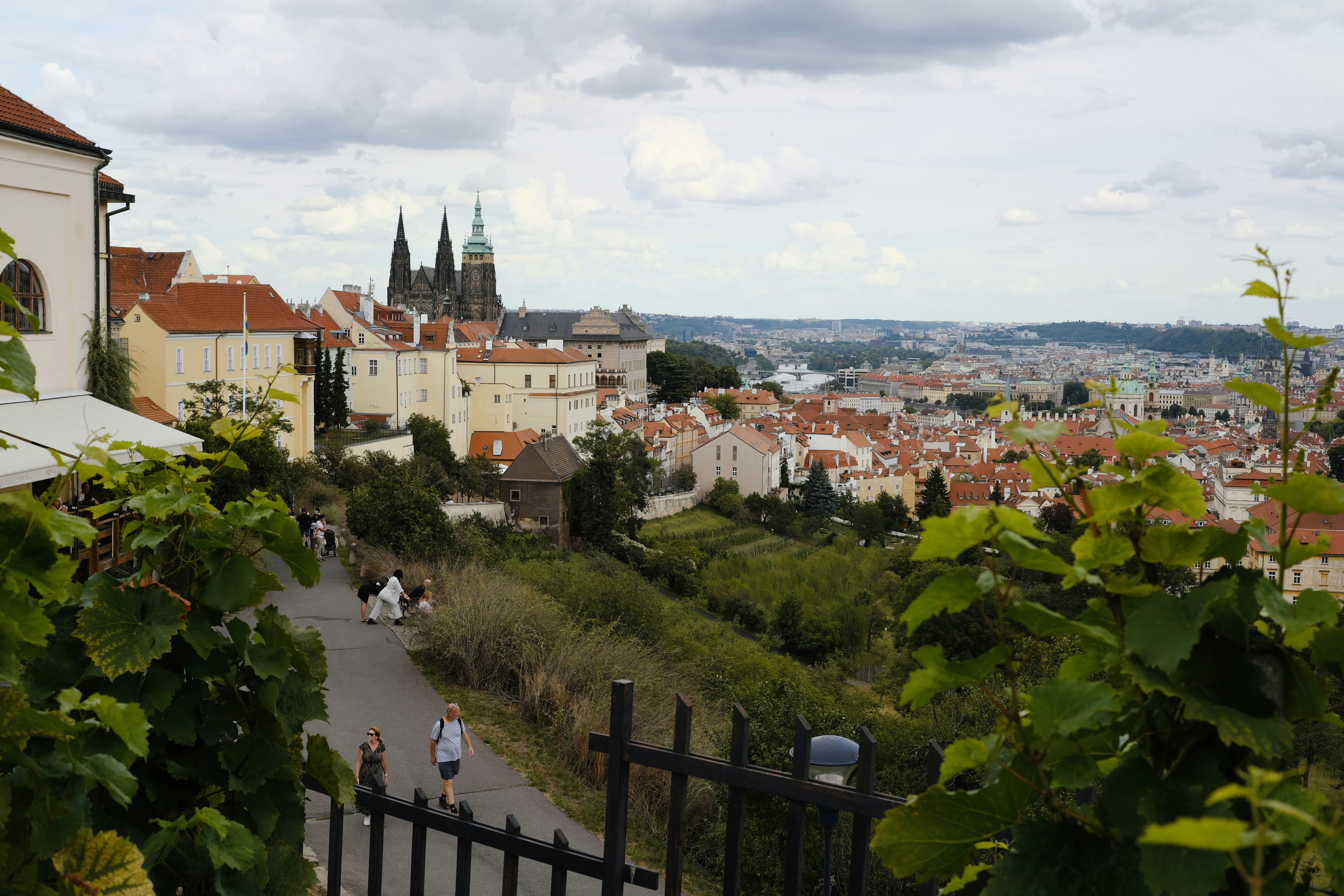 View of prague castle and cityscape on a cloudy day.