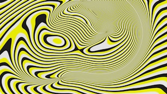 Abstract swirling pattern of yellow, black, and white lines.