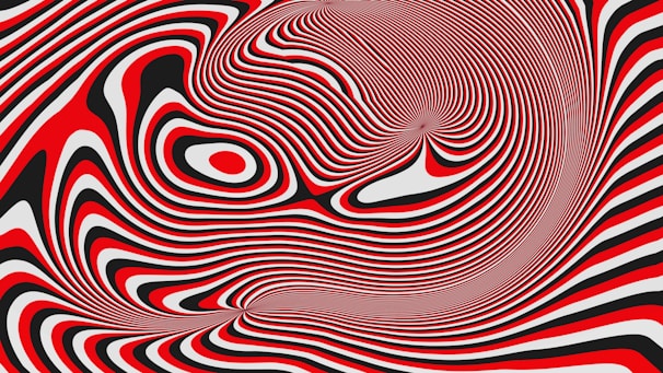 Abstract red, white, and black swirling pattern