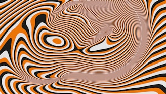 Abstract swirling pattern of orange, black, and white lines.