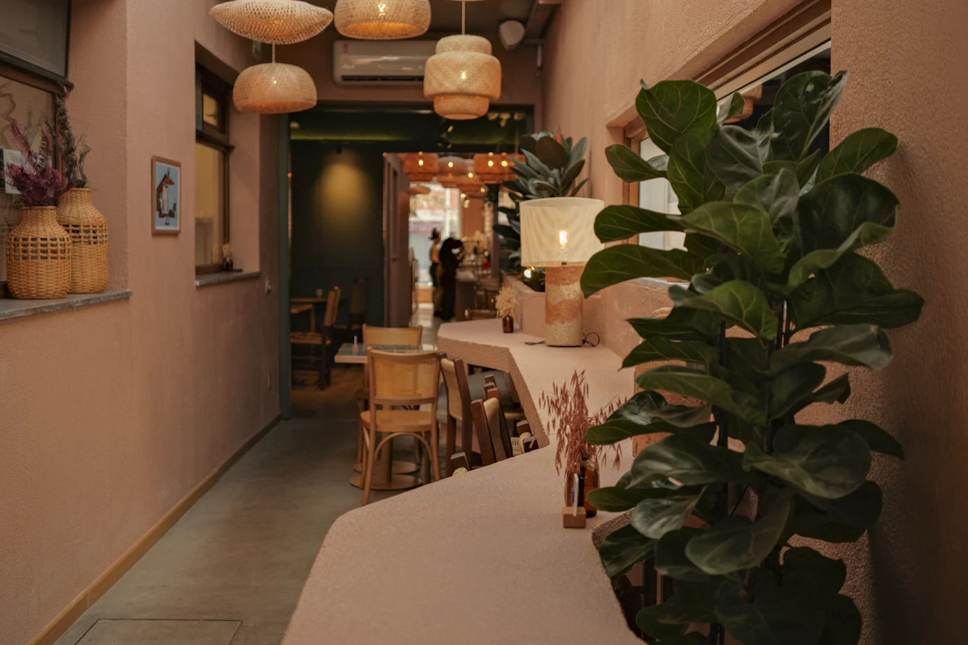 Café interior with warm ambient lighting